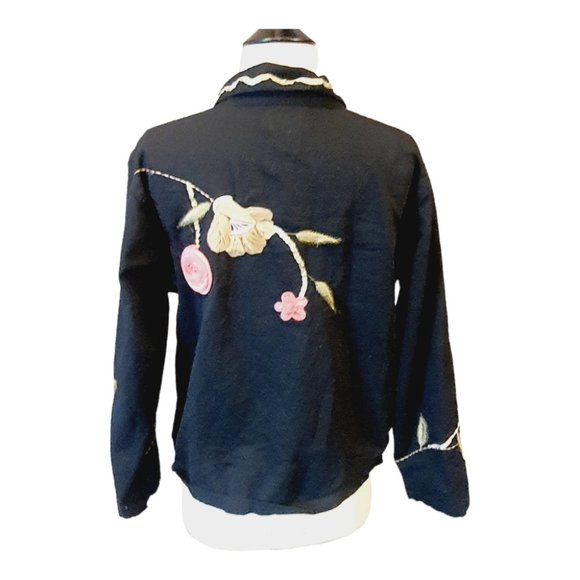 3D Embroidered Shirt Jacket Black Floral Vtg Y2K Tantrums Collection Art to Wear - Picture 8 of 13